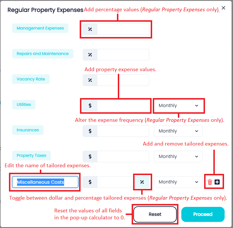 Data Entry Pop-Up Calculators